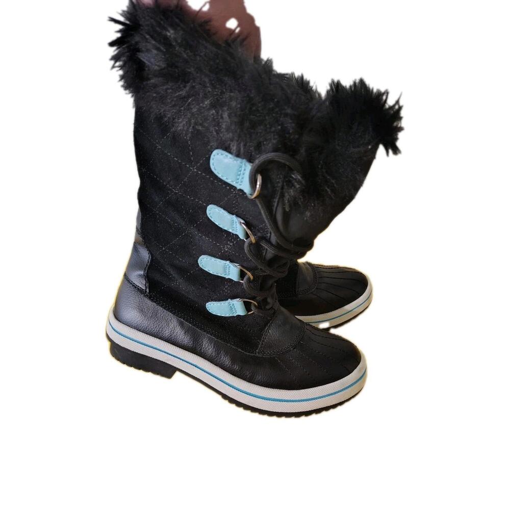 Target Black Blue Suede Faux Fur Lined Snow Boots Lace Up Kids Unisex Size 4